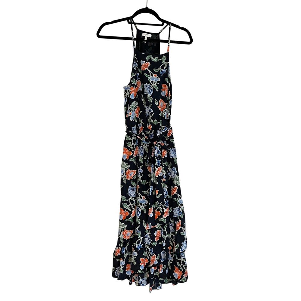 Joie Midi Dress Deme Floral Halter Sleeveless 100% Silk Caviar Black Size Large - Picture 3 of 10